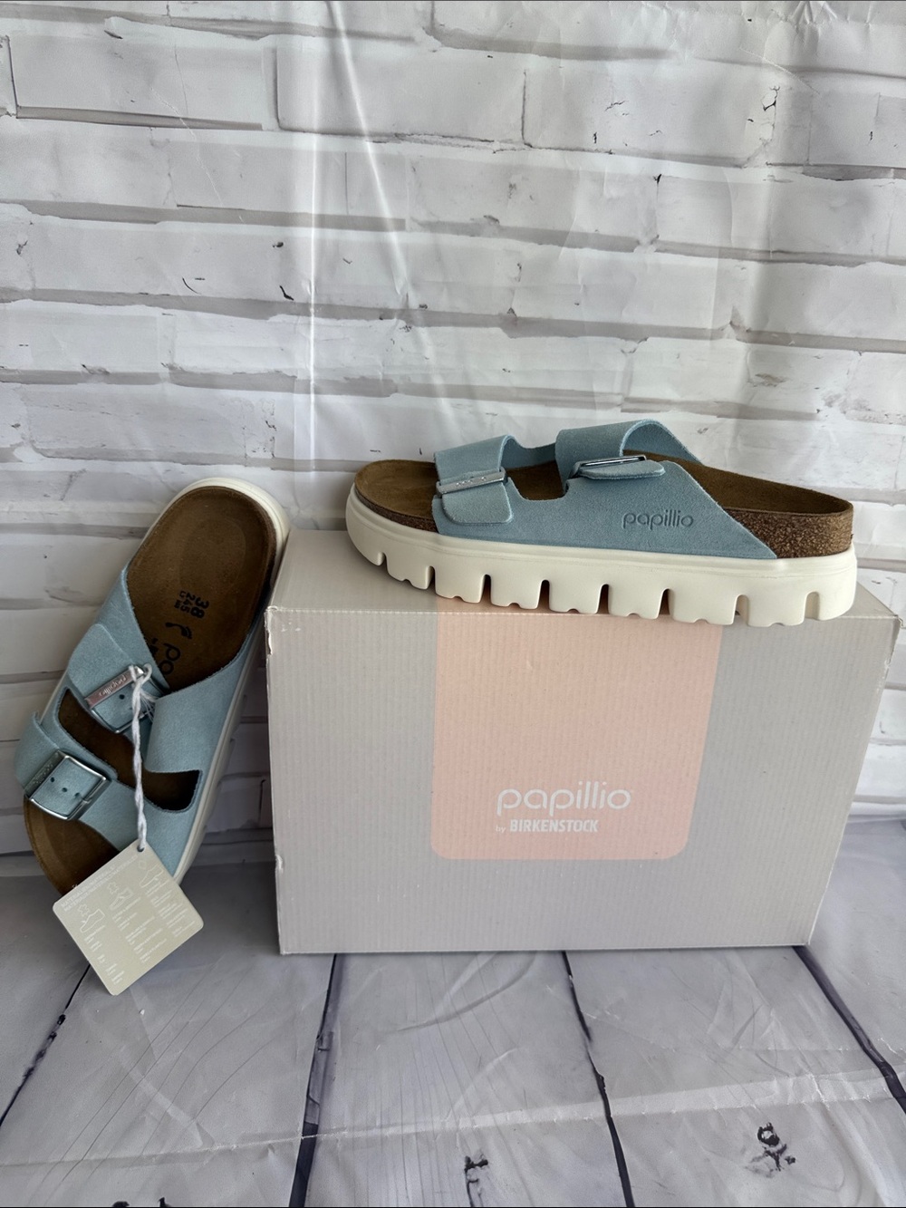 Papillio by Birkenstock Arizona Papillio Chunky Slide in Mineral Blue